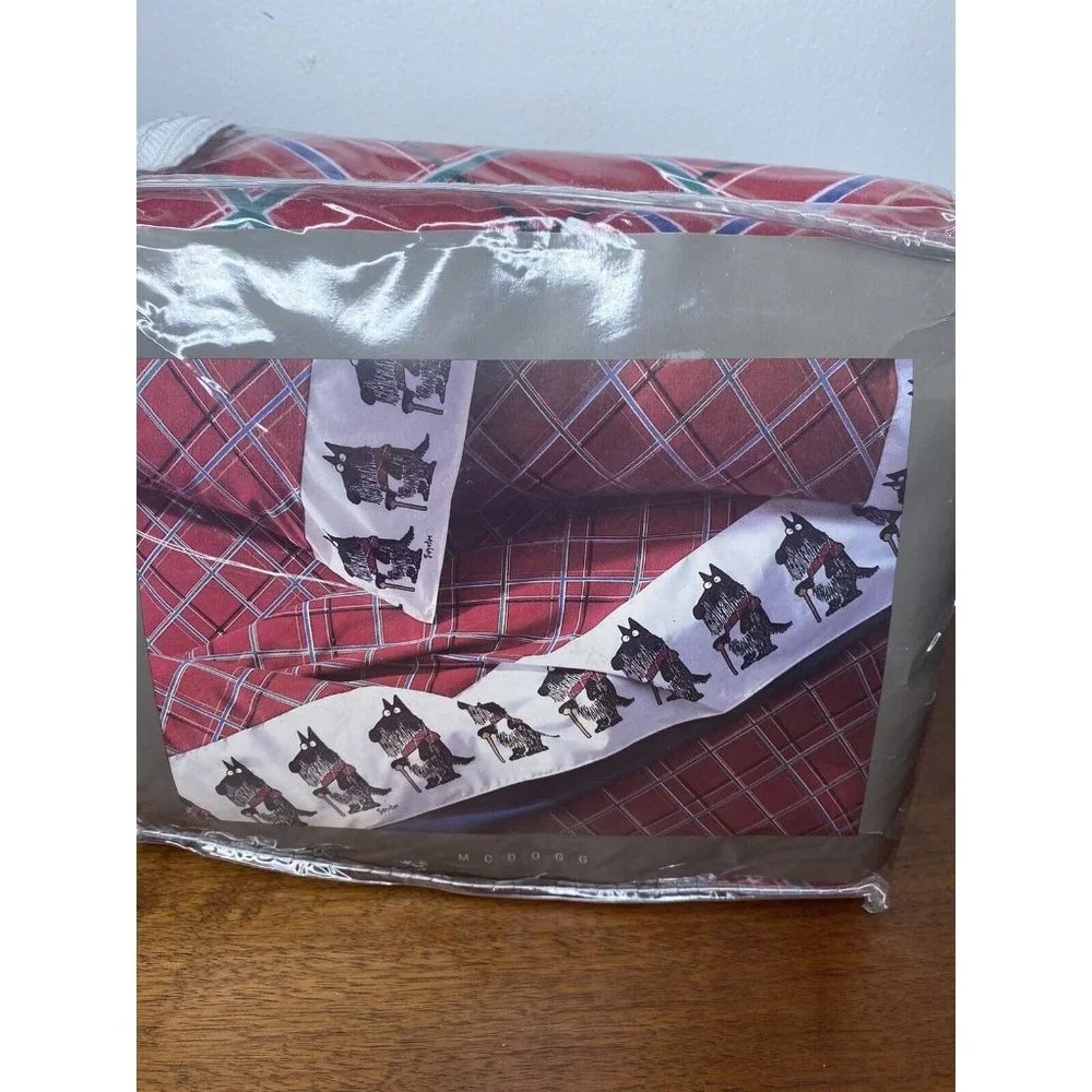 Martex Flannel Sheet Set Dog Red Plaid Set 4 Pcs Double Size Scotty Dogs